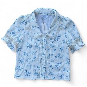 RIHOAS Ivory and Sky Blue Floral Blouse